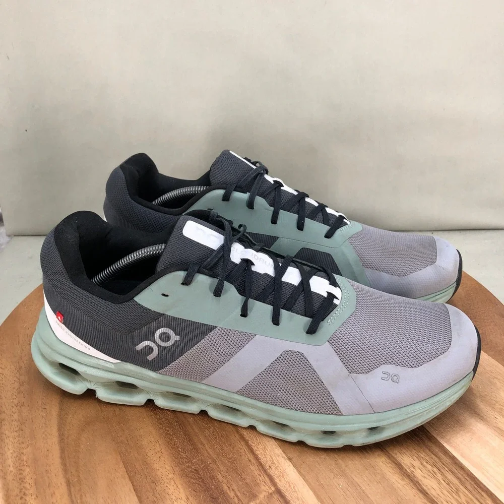On Cloudrunner Mens Running Shoes Size 13 Grey Green 46.99021 Low Top Sneakers